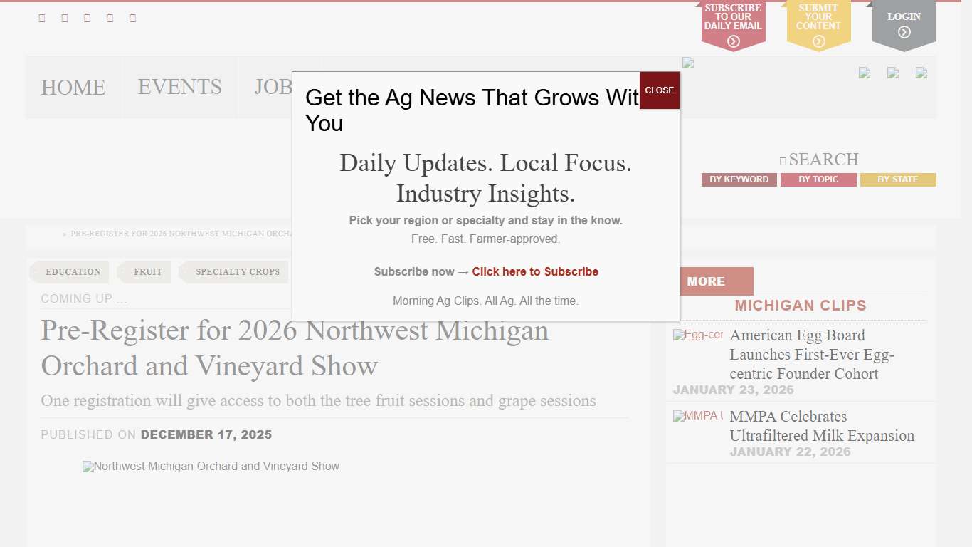 Pre-Register for 2026 Northwest Michigan Orchard and Vineyard Show - Morning Ag Clips